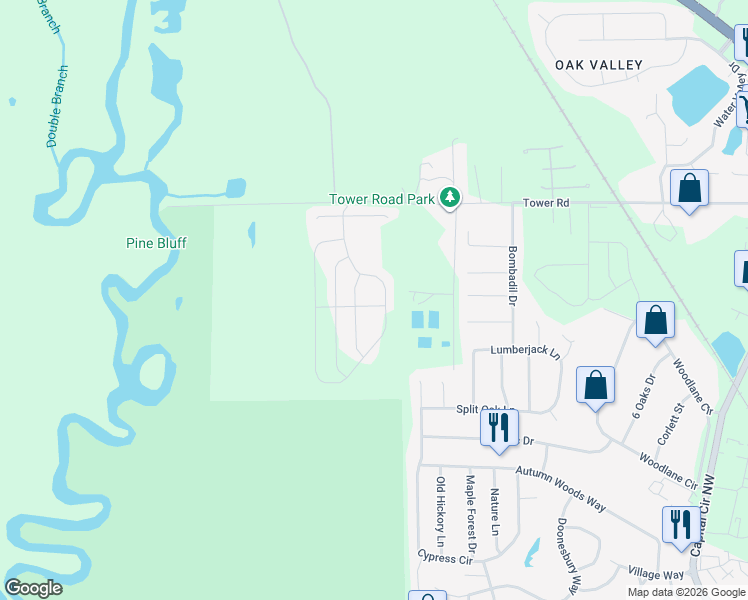 map of restaurants, bars, coffee shops, grocery stores, and more near 6508 Rivers Bank Way in Tallahassee