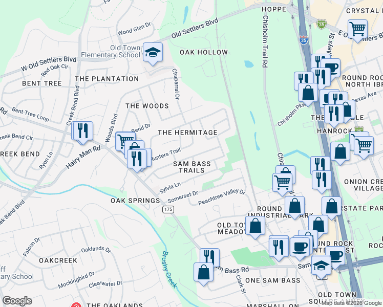 map of restaurants, bars, coffee shops, grocery stores, and more near 1600 Hollow Tree Boulevard in Round Rock