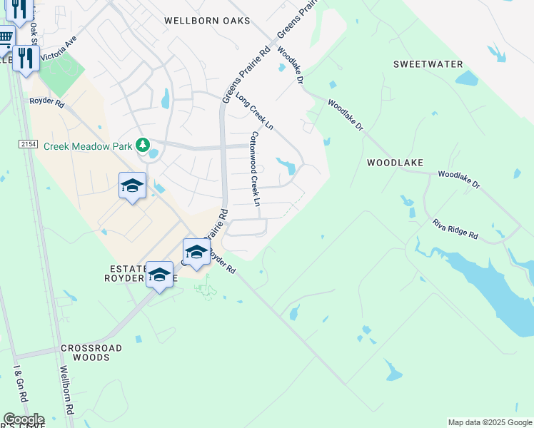 map of restaurants, bars, coffee shops, grocery stores, and more near 15749 Timber Creek Lane in College Station
