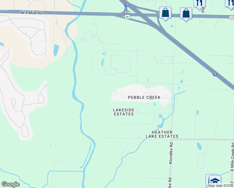 map of restaurants, bars, coffee shops, grocery stores, and more near 4749 Pebble Creek Drive in Pensacola