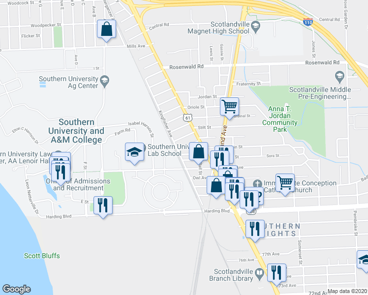 map of restaurants, bars, coffee shops, grocery stores, and more near 957 Sparrow Street in Baton Rouge