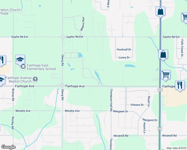 map of restaurants, bars, coffee shops, grocery stores, and more near 610 Weeping Willow Street in Fairhope