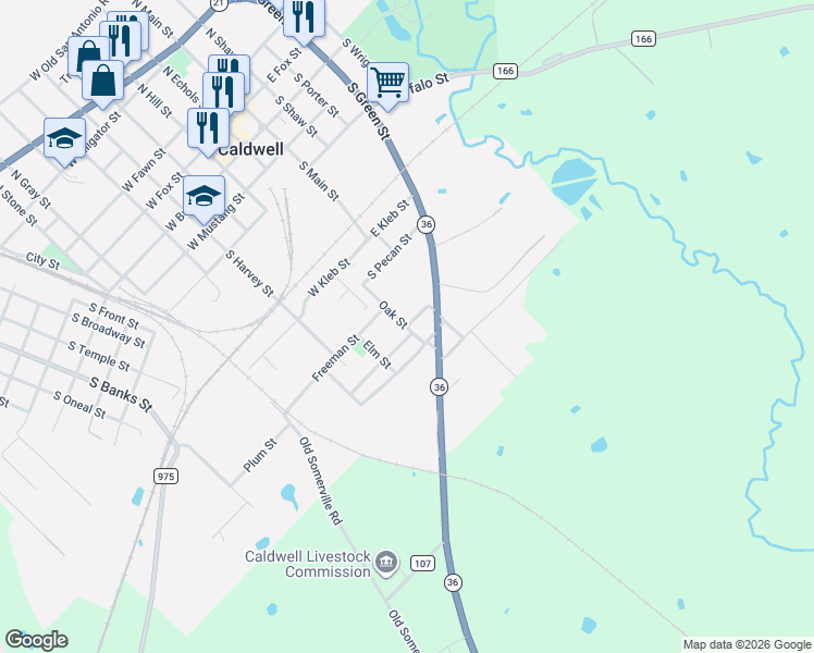 map of restaurants, bars, coffee shops, grocery stores, and more near 202 Oak Street in Caldwell