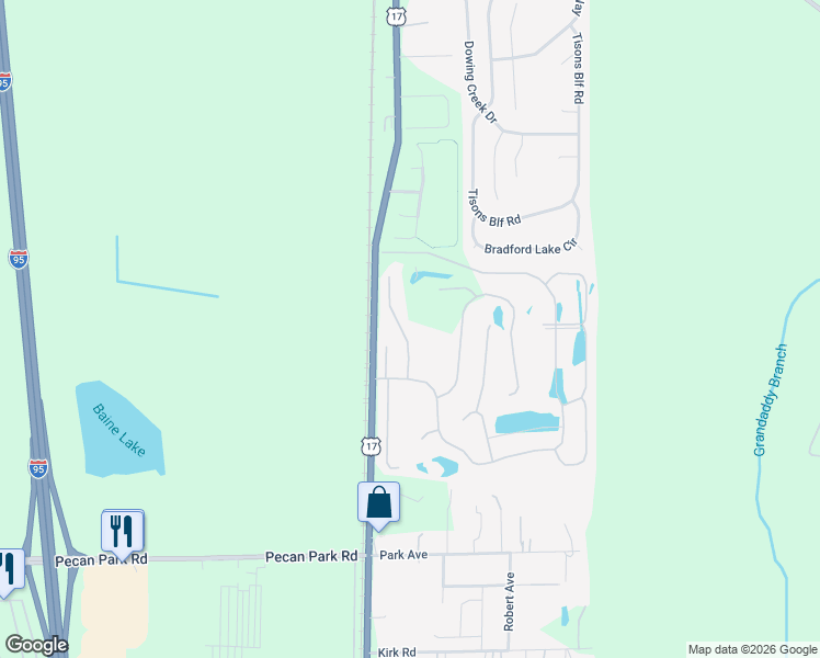 map of restaurants, bars, coffee shops, grocery stores, and more near 15745 Jim Court in Jacksonville