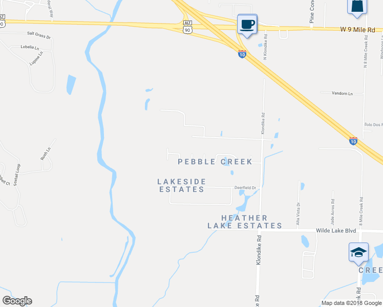 map of restaurants, bars, coffee shops, grocery stores, and more near 4799 Pebble Creek Terrace in Pensacola