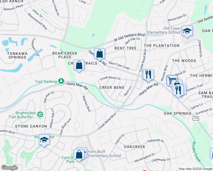map of restaurants, bars, coffee shops, grocery stores, and more near 1707 Brokenshoe Drive in Round Rock