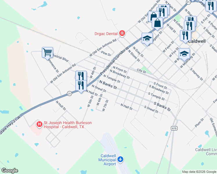 map of restaurants, bars, coffee shops, grocery stores, and more near 506 North Oneal Street in Caldwell