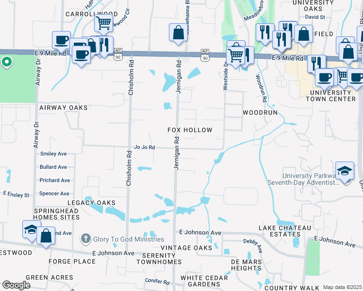 map of restaurants, bars, coffee shops, grocery stores, and more near 1210 Jojo Road in Pensacola