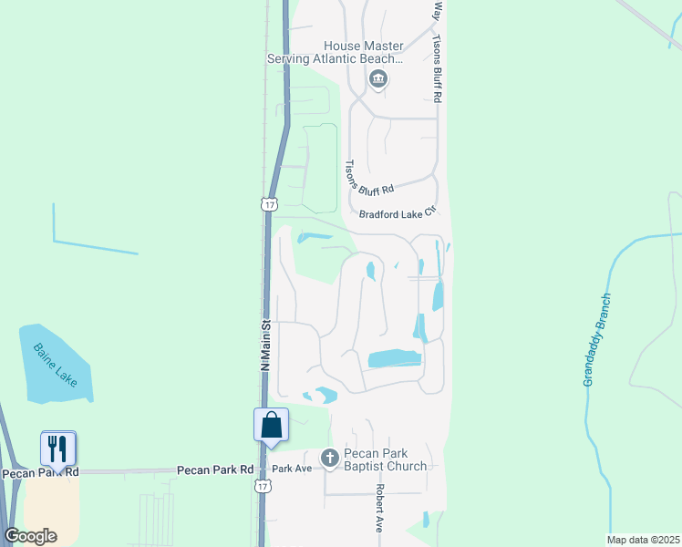 map of restaurants, bars, coffee shops, grocery stores, and more near 15798 Northside Drive West in Jacksonville