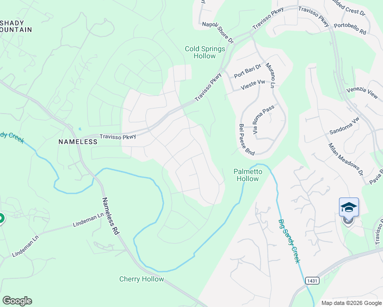 map of restaurants, bars, coffee shops, grocery stores, and more near Nameless Ranch Road in Leander