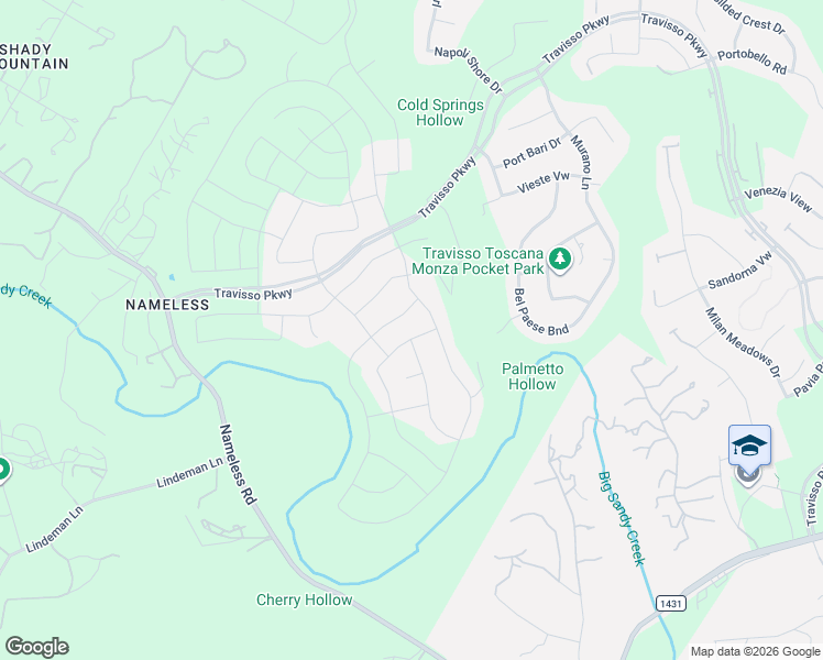 map of restaurants, bars, coffee shops, grocery stores, and more near 2217 Sondrio Bend in Leander