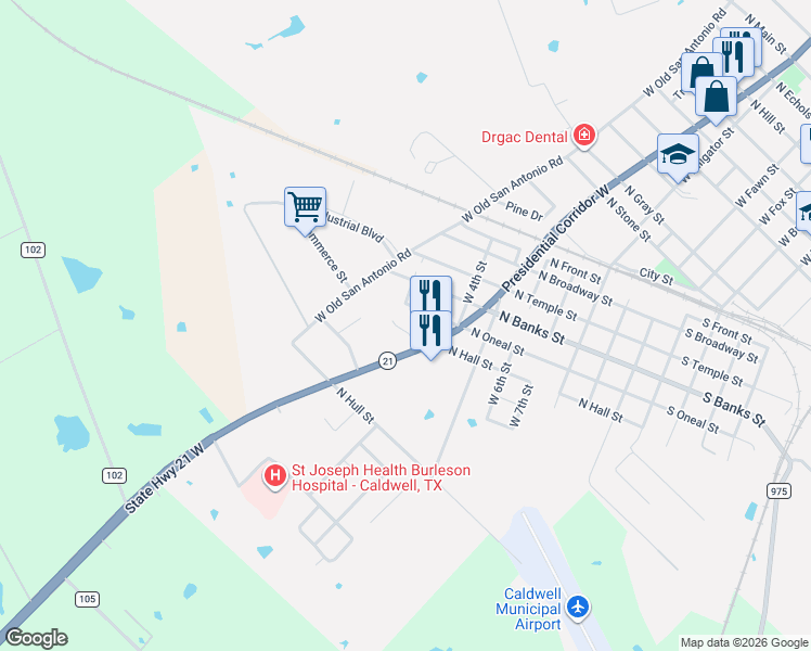 map of restaurants, bars, coffee shops, grocery stores, and more near 905 North Oneal Street in Caldwell