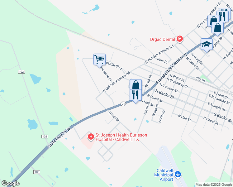 map of restaurants, bars, coffee shops, grocery stores, and more near 1520 West Old San Antonio Road in Caldwell