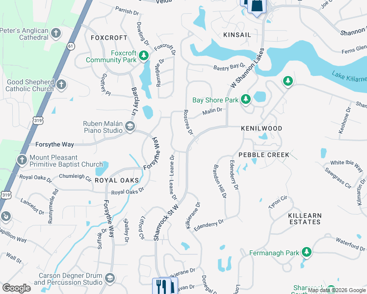 map of restaurants, bars, coffee shops, grocery stores, and more near 3908 Shamrock Street West in Tallahassee