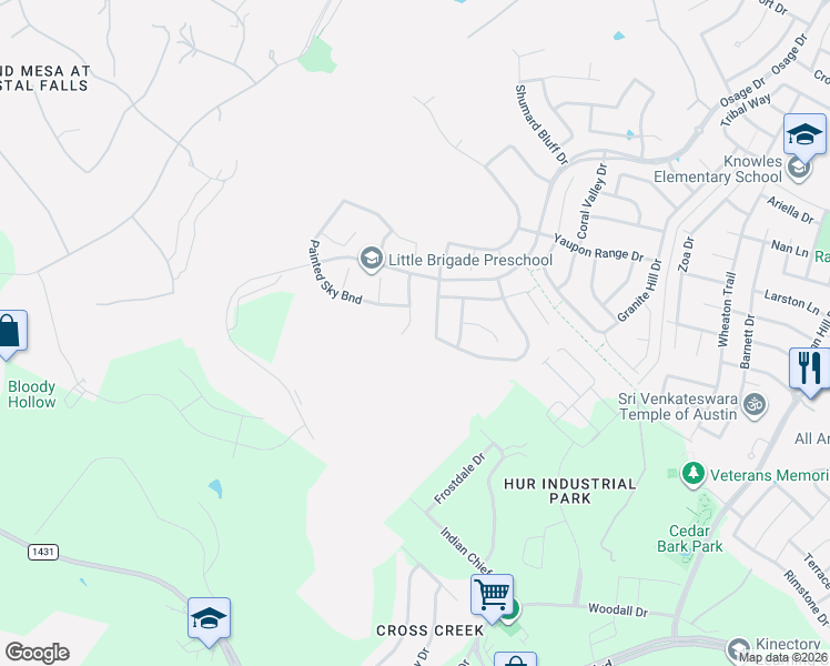 map of restaurants, bars, coffee shops, grocery stores, and more near 2925 Mossy Springs Drive in Leander