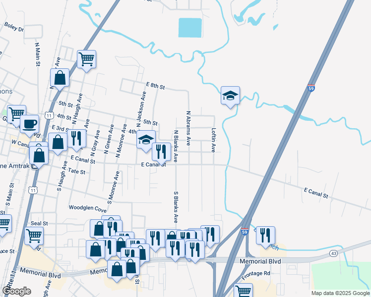map of restaurants, bars, coffee shops, grocery stores, and more near 1100-1198 Baylous Street in Picayune