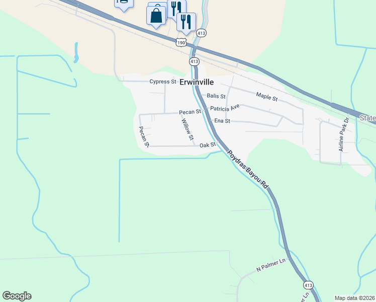 map of restaurants, bars, coffee shops, grocery stores, and more near 4113 Willow Street in Port Allen