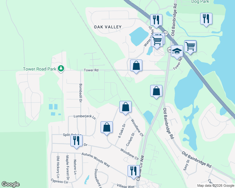 map of restaurants, bars, coffee shops, grocery stores, and more near 4962 Woodlane Circle in Tallahassee