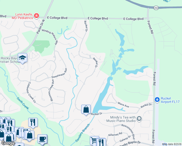 map of restaurants, bars, coffee shops, grocery stores, and more near 741 Ruckel Drive in Niceville