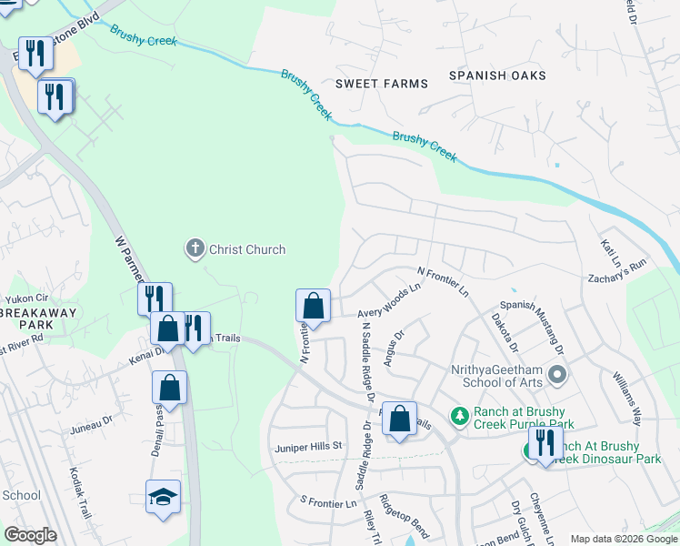map of restaurants, bars, coffee shops, grocery stores, and more near 3811 Arrow Wood Road in Cedar Park