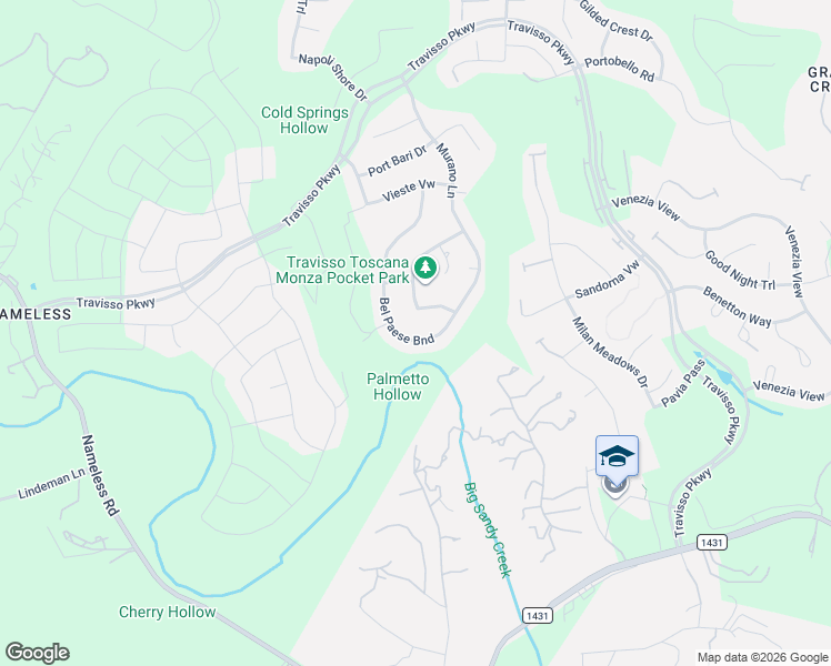 map of restaurants, bars, coffee shops, grocery stores, and more near 2324 Bel Paese Bend in Leander