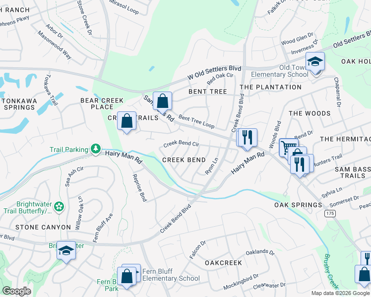 map of restaurants, bars, coffee shops, grocery stores, and more near 1715 Wild Horse Lane in Round Rock