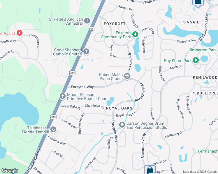 map of restaurants, bars, coffee shops, grocery stores, and more near 3999 Forsythe Park Court in Tallahassee