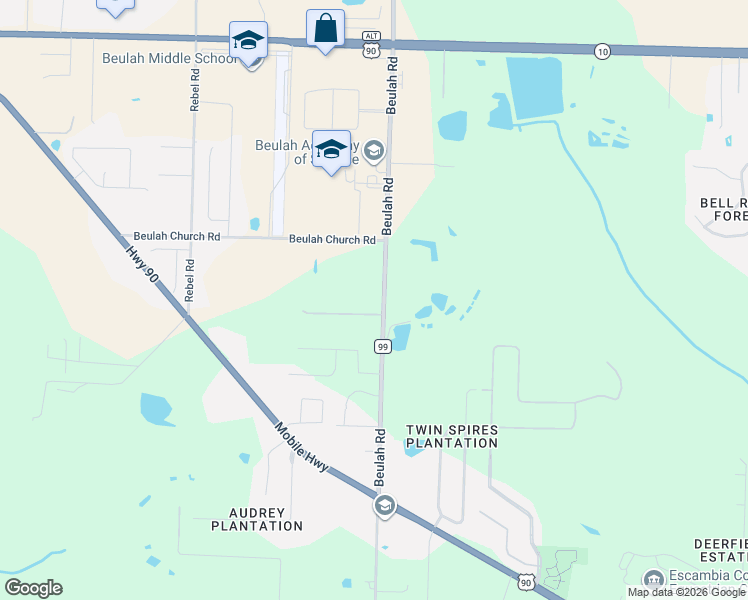 map of restaurants, bars, coffee shops, grocery stores, and more near 8551 Beulah Road in Pensacola