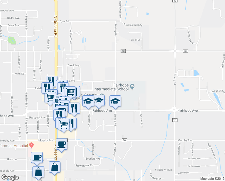 map of restaurants, bars, coffee shops, grocery stores, and more near 20698 Bishop Road in Fairhope