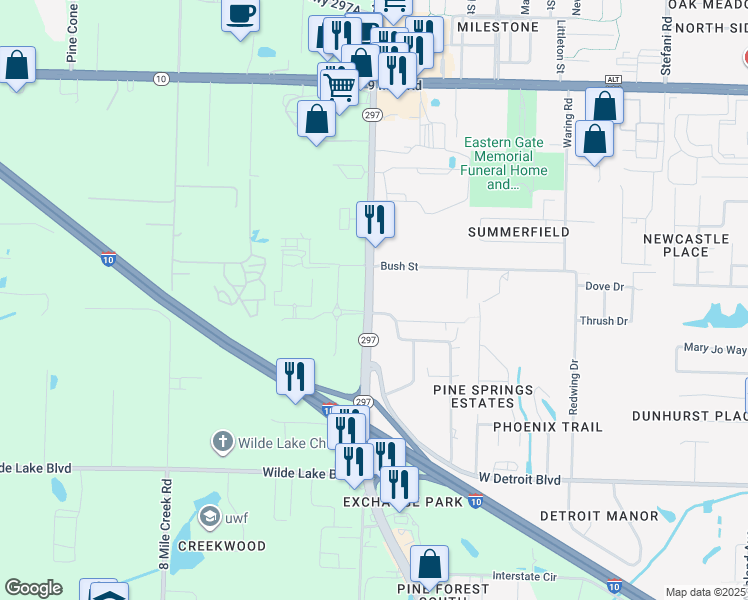 map of restaurants, bars, coffee shops, grocery stores, and more near 8861 Pine Forest Road in Pensacola