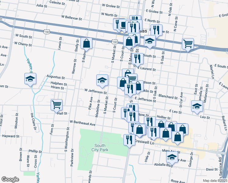 map of restaurants, bars, coffee shops, grocery stores, and more near 800-898 S Market St in Opelousas