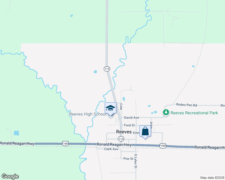 map of restaurants, bars, coffee shops, grocery stores, and more near Louisiana 113 in Reeves