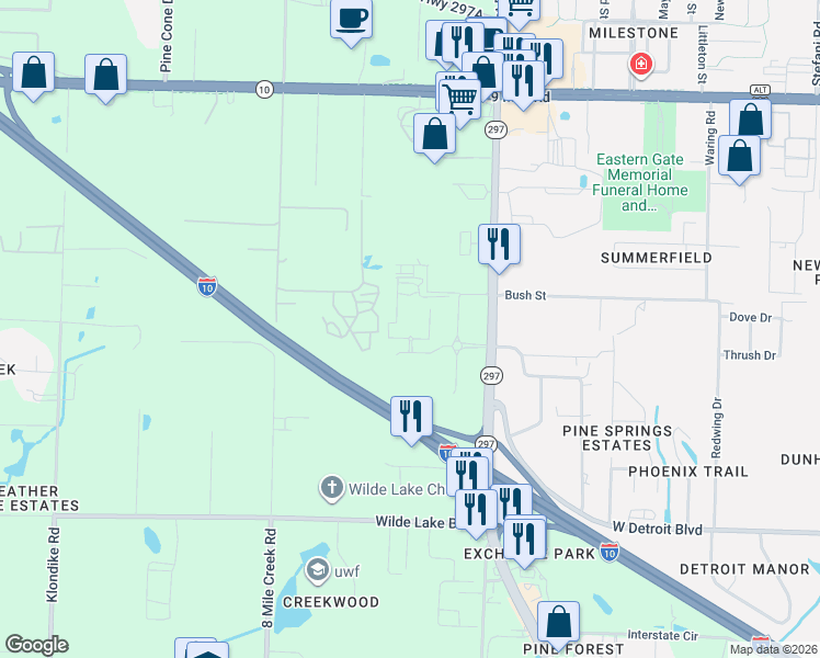 map of restaurants, bars, coffee shops, grocery stores, and more near 8890 Ransley Station Boulevard in Pensacola