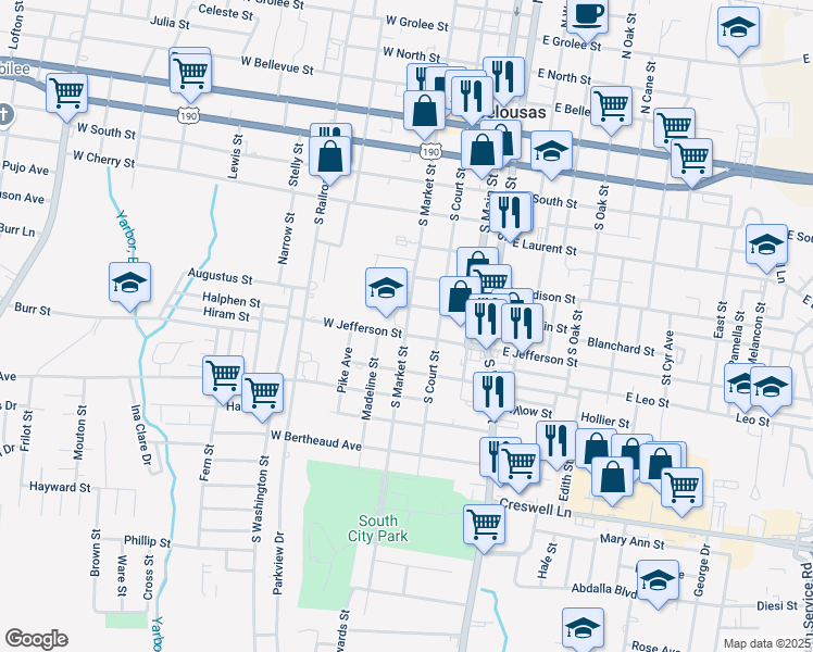 map of restaurants, bars, coffee shops, grocery stores, and more near 800 South Market Street in Opelousas