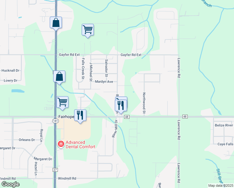 map of restaurants, bars, coffee shops, grocery stores, and more near 20637 Blueberry Lane in Fairhope