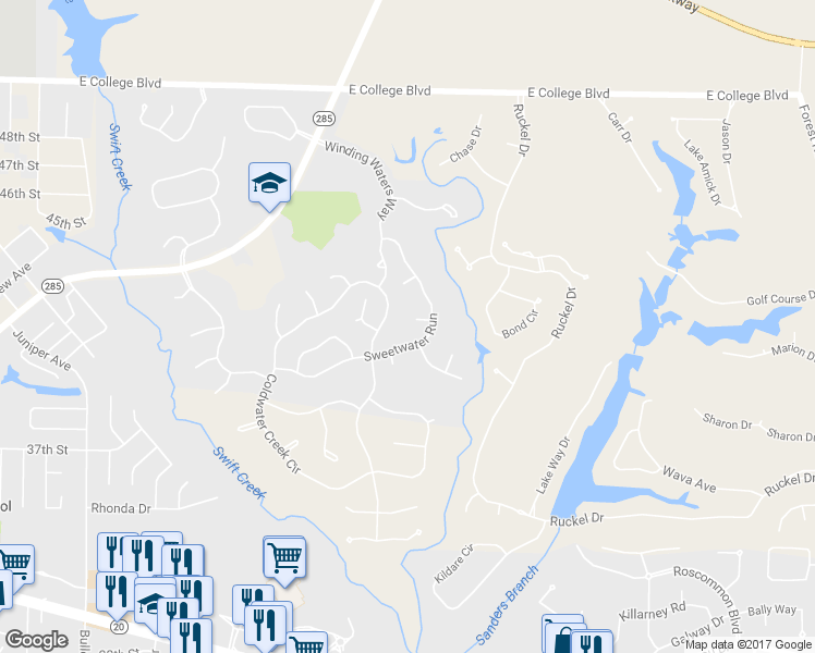 map of restaurants, bars, coffee shops, grocery stores, and more near 403 Silver Creek Cove in Niceville