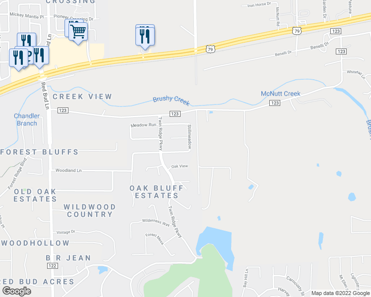 map of restaurants, bars, coffee shops, grocery stores, and more near 36 Stillmeadow in Round Rock