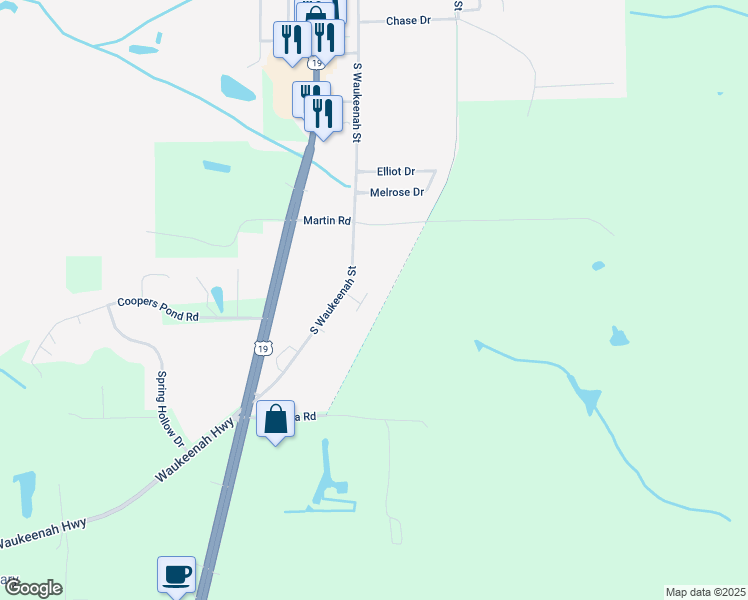 map of restaurants, bars, coffee shops, grocery stores, and more near 96 Wright Cut Road in Monticello