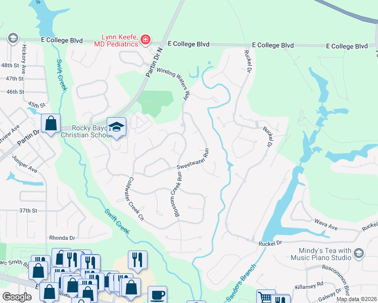 map of restaurants, bars, coffee shops, grocery stores, and more near 403 Silver Creek Cove in Niceville