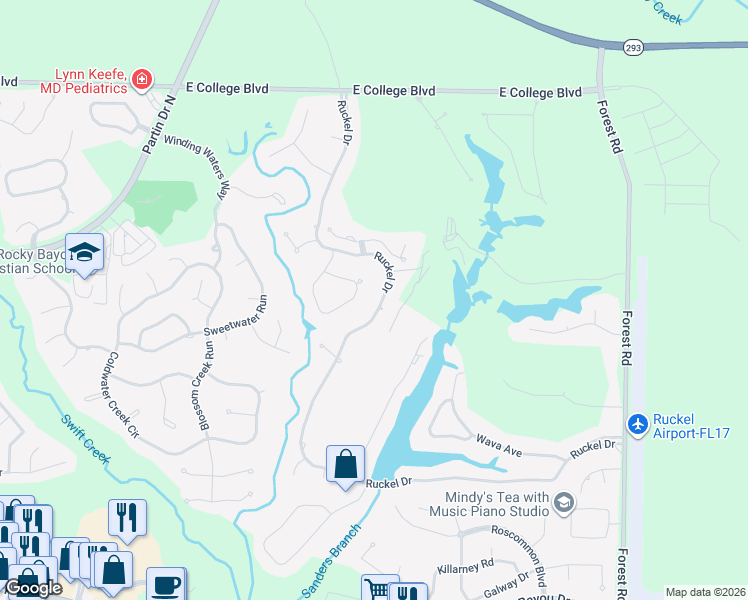 map of restaurants, bars, coffee shops, grocery stores, and more near 741 Ruckel Drive in Niceville