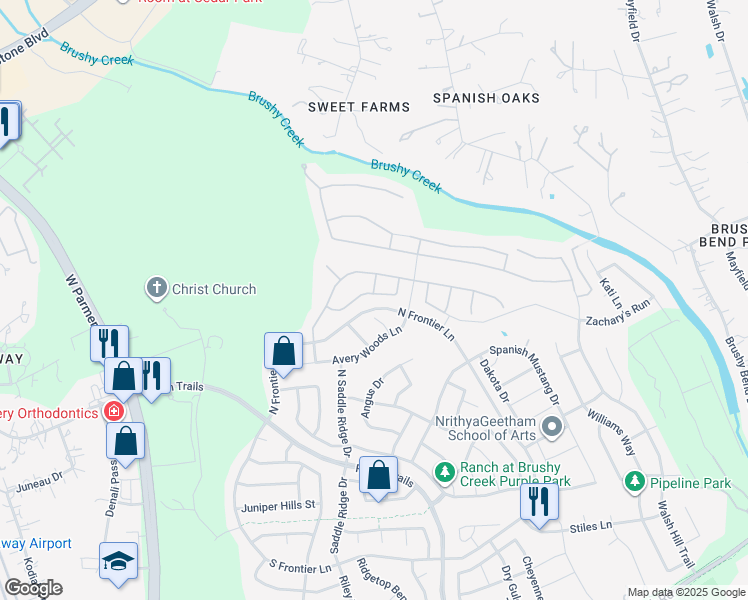 map of restaurants, bars, coffee shops, grocery stores, and more near 314 Bluff Point Bend in Cedar Park