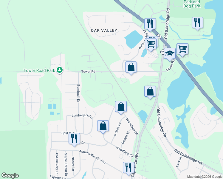 map of restaurants, bars, coffee shops, grocery stores, and more near 5698 Pinebarren Road in Tallahassee