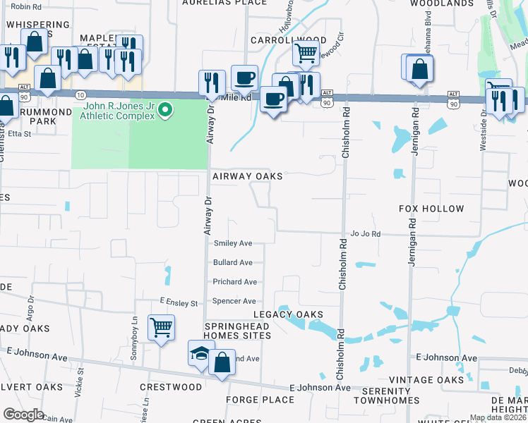 map of restaurants, bars, coffee shops, grocery stores, and more near 8667 Norstum Drive in Pensacola