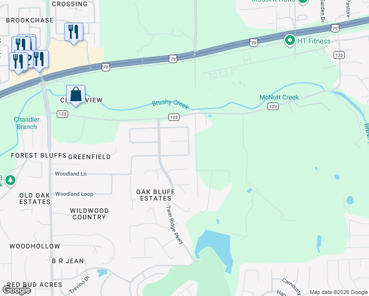 map of restaurants, bars, coffee shops, grocery stores, and more near 36 Stillmeadow in Round Rock