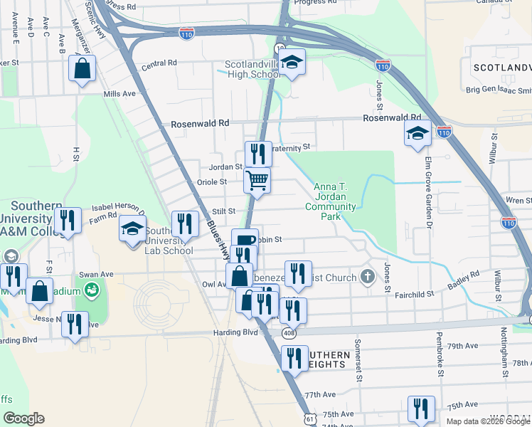 map of restaurants, bars, coffee shops, grocery stores, and more near 1440 Stilt Street in Baton Rouge