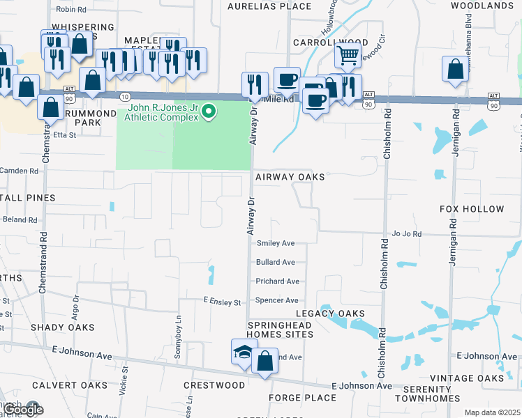 map of restaurants, bars, coffee shops, grocery stores, and more near 8900 Airway Drive in Pensacola