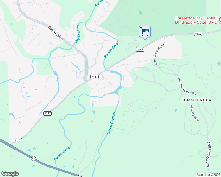 map of restaurants, bars, coffee shops, grocery stores, and more near 133 Mitchell Creek Drive in Horseshoe Bay