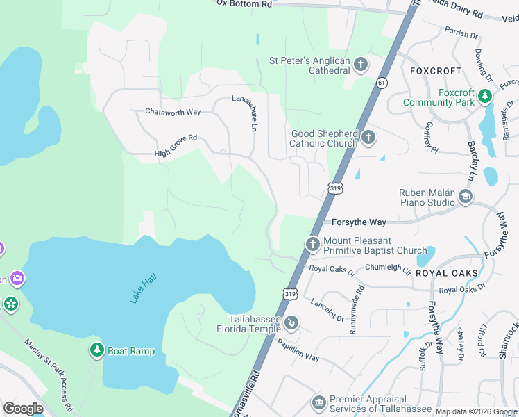 map of restaurants, bars, coffee shops, grocery stores, and more near 4600 High Grove Road in Tallahassee