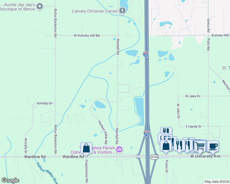 map of restaurants, bars, coffee shops, grocery stores, and more near 46275 Randall Road in Hammond