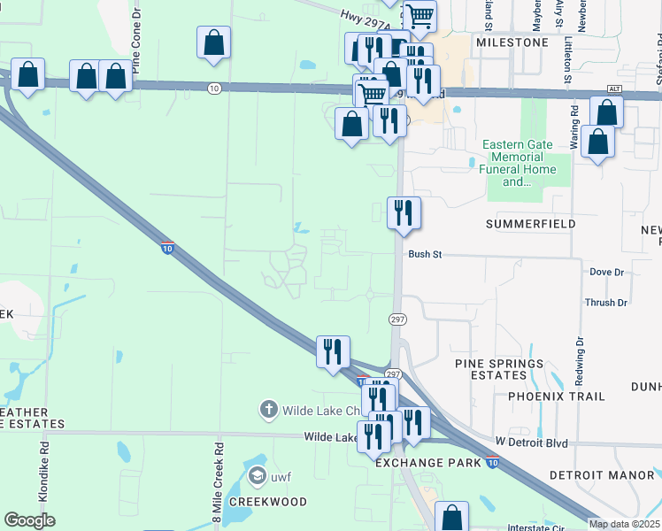 map of restaurants, bars, coffee shops, grocery stores, and more near 8861 Pine Forest Road in Pensacola